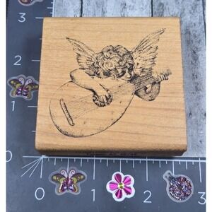Comotion Angel Cherub Ukulele Music Instrument Rubber Stamp Wood #M16